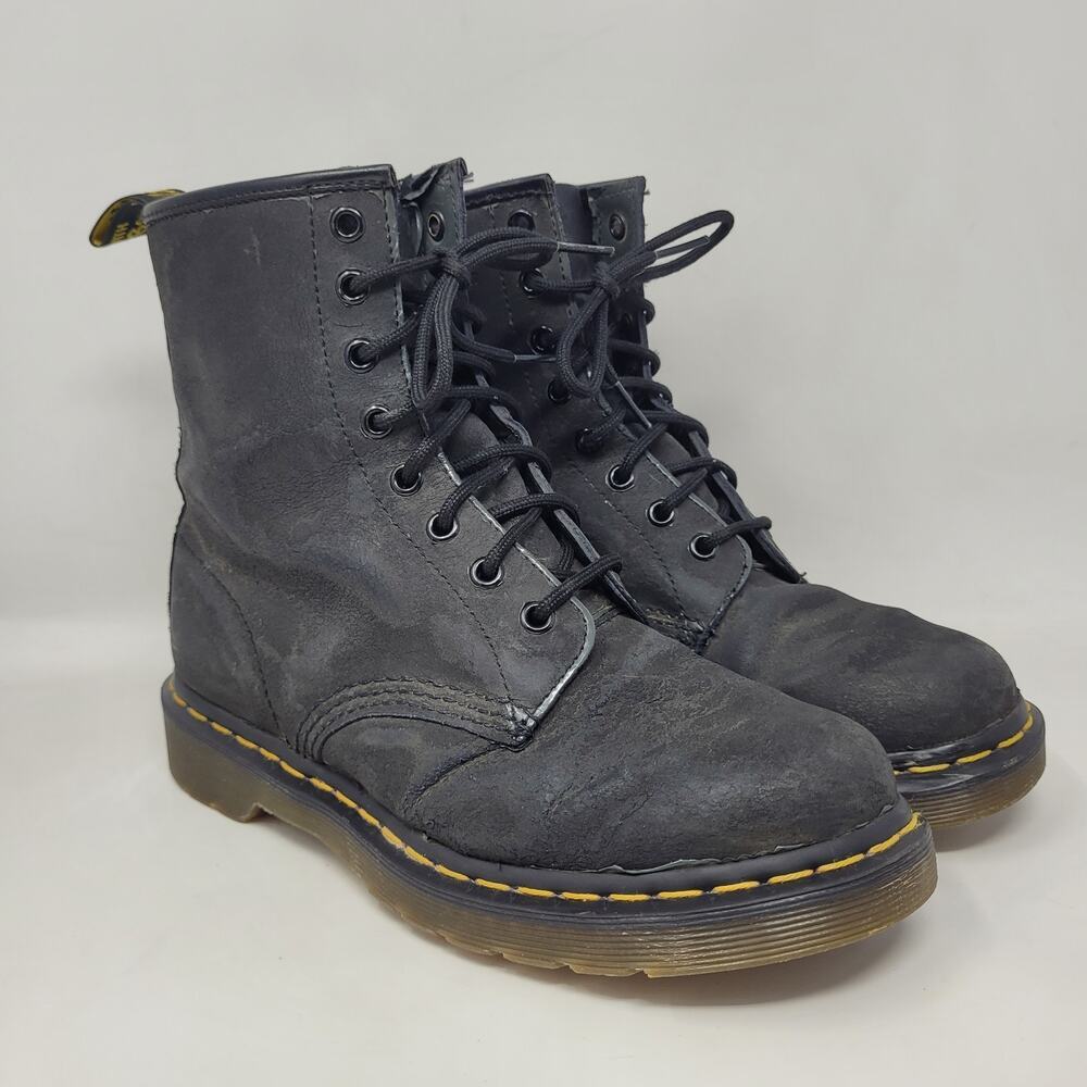Dr. Martens Boots Womens 8 Black Nubuck 1460W Combat Grunge Chunky Punk Goth Y2K
